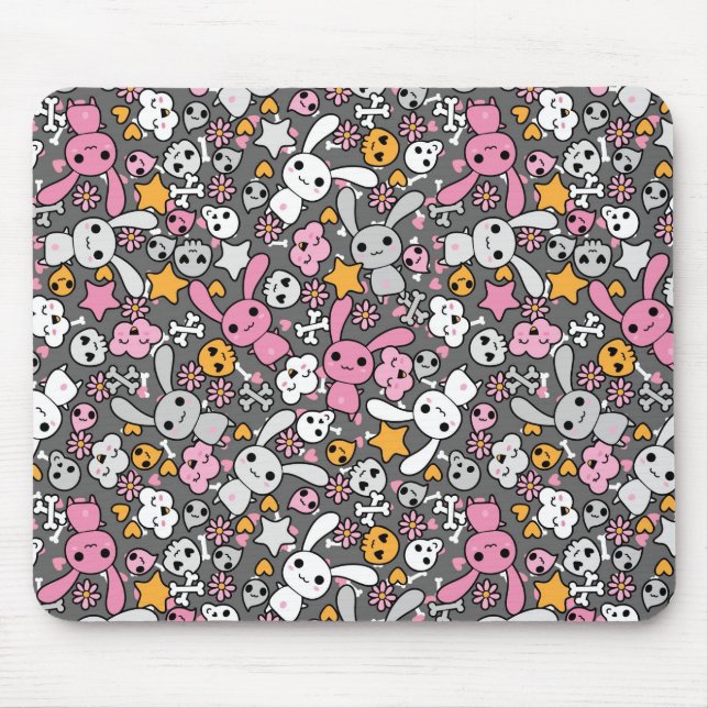 kawaii grey pattern mouse pad (Front)