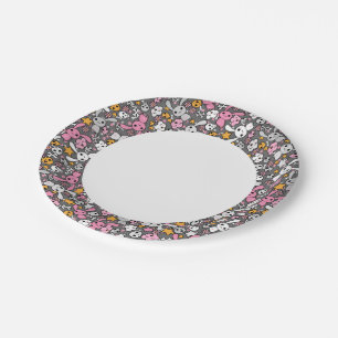 kawaii grey pattern paper plate