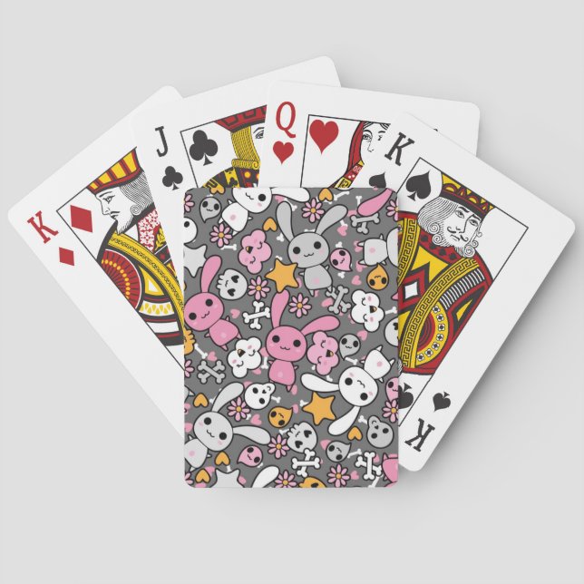 kawaii grey pattern playing cards (Back)