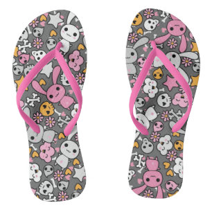 kawaii grey pattern thongs