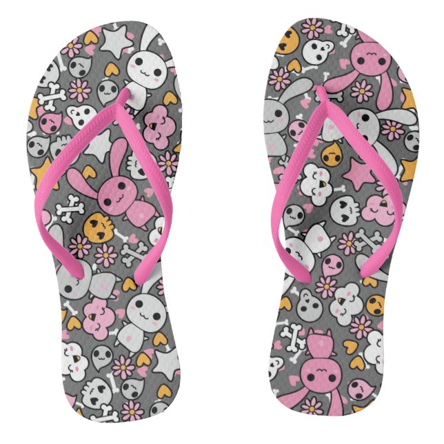 kawaii grey pattern thongs (Footbed)