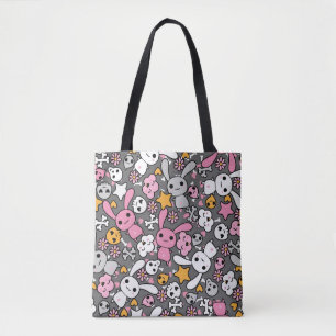 kawaii grey pattern tote bag