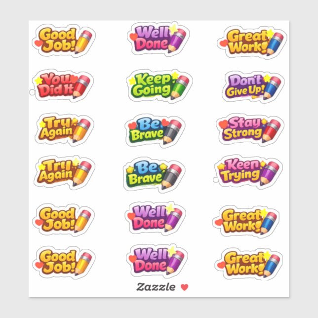 Kawaii Growth Mindset Phrases & Pencil Teacher (Sheet)