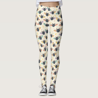 Kawaii Halloween Bats Pattern with Stars Leggings