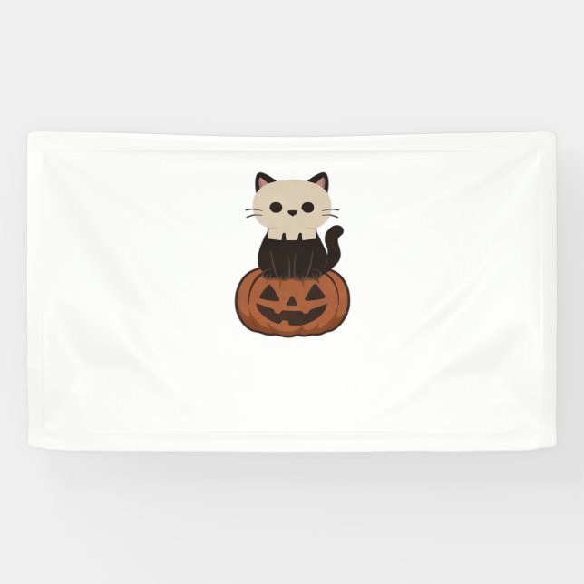 Kawaii Halloween Cat and pumpkin Classic T-Shirt Banner (Horizontal)