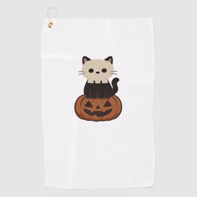 Kawaii Halloween Cat and pumpkin Classic T-Shirt Golf Towel (Front)