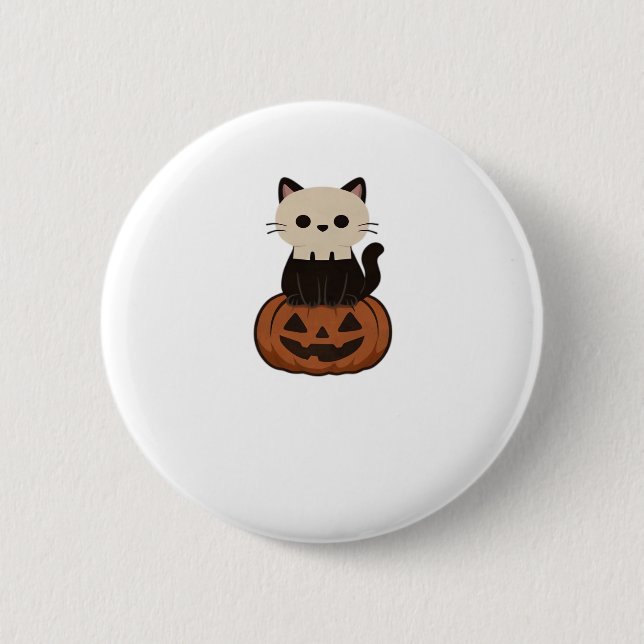 Kawaii Halloween Cat and pumpkin Oversized T-Shirt 6 Cm Round Badge (Front)