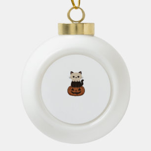 Kawaii Halloween Cat and pumpkin Oversized T-Shirt Ceramic Ball Christmas Ornament