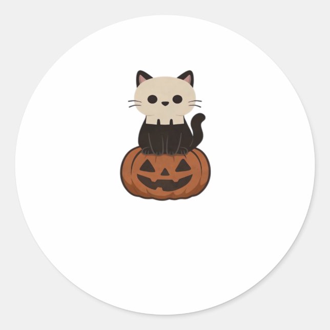 Kawaii Halloween Cat and pumpkin Oversized T-Shirt Classic Round Sticker (Front)
