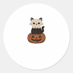 Kawaii Halloween Cat and pumpkin Oversized T-Shirt Classic Round Sticker