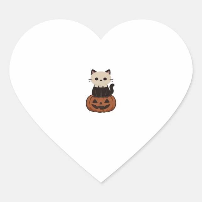 Kawaii Halloween Cat and pumpkin Oversized T-Shirt Heart Sticker (Front)