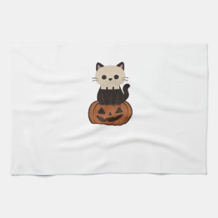 Kawaii Halloween Cat and pumpkin Oversized T-Shirt Tea Towel