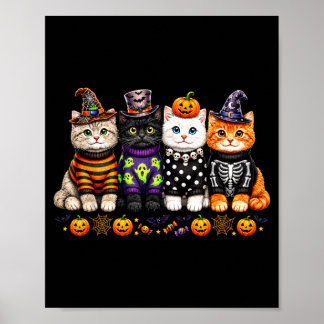 Kawaii Halloween Cat Lovers Cute Spooky Kittens Poster
