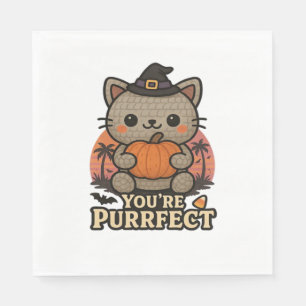Kawaii Halloween Cat with Pumpkin, Cute Witch Kitt Napkin