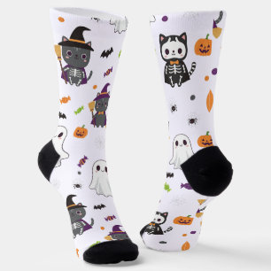 Kawaii Halloween Cats and Ghosts Socks