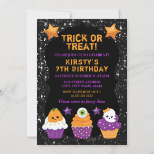 Kawaii Halloween Cupcakes Birthday Invitation