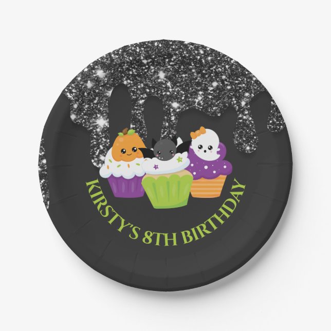 Kawaii Halloween Cupcakes Birthday Party Paper Plate (Front)