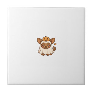 Kawaii Halloween Dog � Pumpkin Ghost Puppy Sticker Ceramic Tile