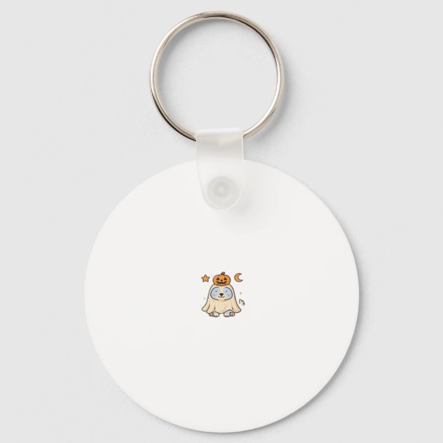Kawaii Halloween Dog � Pumpkin Ghost Puppy Sticker Key Ring (Front)