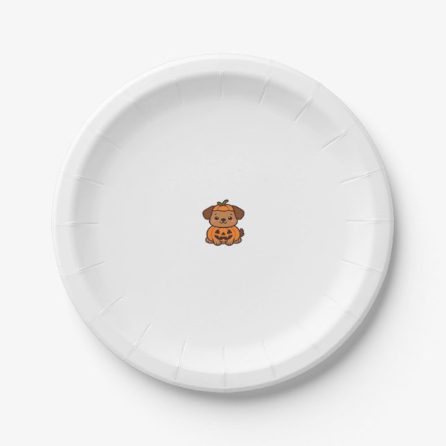 Kawaii Halloween Dog � Pumpkin Puppy Sticker Class Paper Plate (Front)