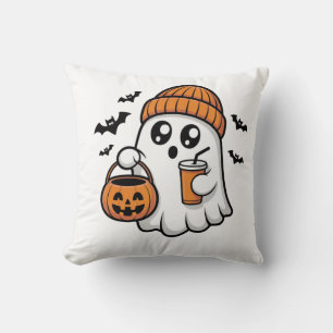 Kawaii Halloween Ghost Orange Beanie Autumn Spirit Cushion