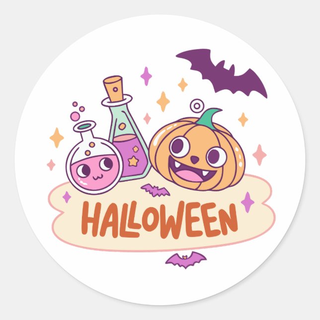 Kawaii Halloween magic potions Classic Round Sticker (Front)