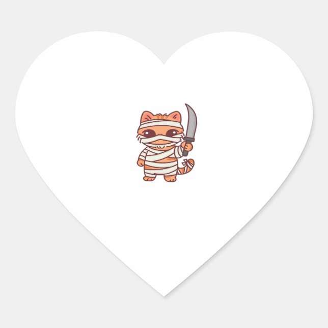 Kawaii Halloween Mummy Cat with Sword Classic T-Sh Heart Sticker (Front)