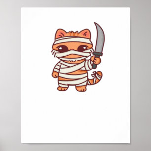 Kawaii Halloween Mummy Cat with Sword Classic T-Sh Poster