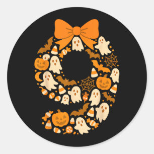 Kawaii Halloween Ninth Birthday Number Nine 9 Year Classic Round Sticker