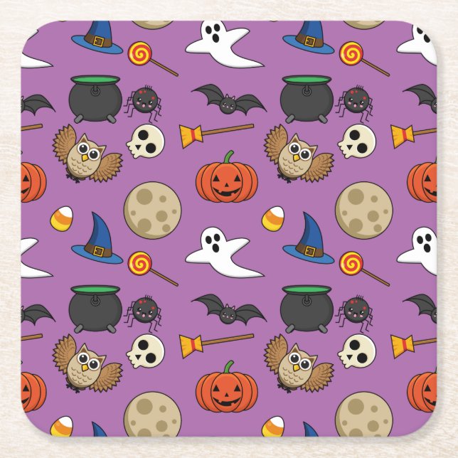 Kawaii Halloween Pack Square Paper Coaster (Front)
