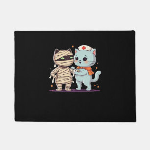 Kawaii Halloween Pals Mummy & Nurse cat Oversized  Doormat