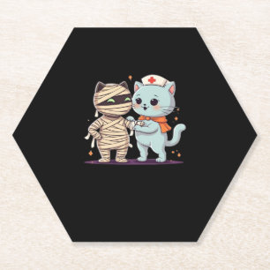 Kawaii Halloween Pals Mummy & Nurse cat Oversized  Paper Coaster