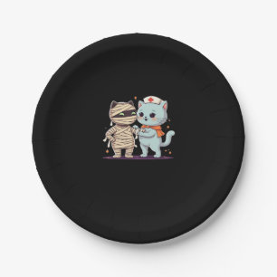 Kawaii Halloween Pals Mummy & Nurse cat Oversized  Paper Plate