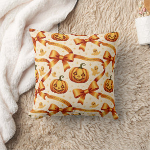 Kawaii Halloween Pumpkin & Bows Cushion