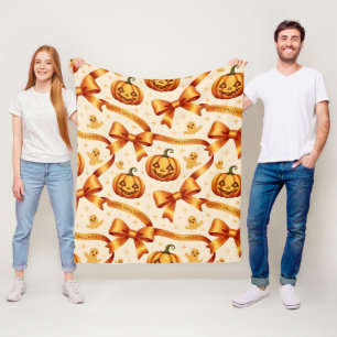 Kawaii Halloween Pumpkin & Bows  Fleece Blanket