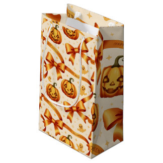 Kawaii Halloween Pumpkin & Bows Gift Wrapping Pape Small Gift Bag