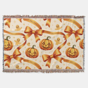 Kawaii Halloween Pumpkin & Bows  Throw Blanket