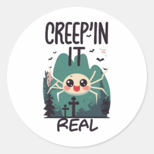 Kawaii Halloween Spider Pun Classic Round Sticker
