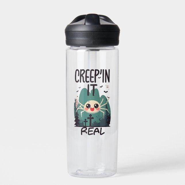 Kawaii Halloween Spider Pun Water Bottle (Front)