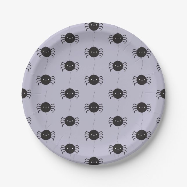 Kawaii Halloween Spiders Paper Plate (Front)