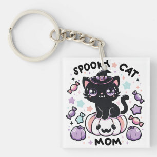 Kawaii Halloween spooky cat mum – Cute Witch Kitty Key Ring