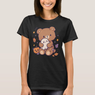 Kawaii Halloween Teddy Bear with Ghost and Pumpkin T-Shirt