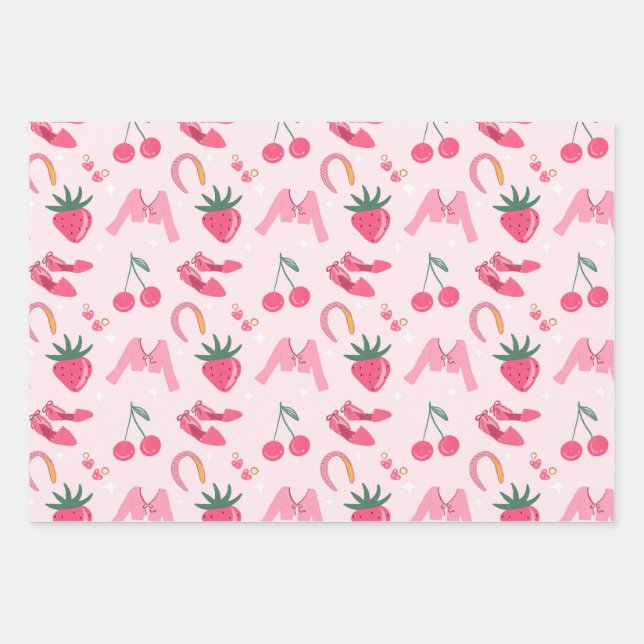 Kawaii Hand-drawn Girly Things Seamless Pattern Wrapping Paper Sheet (Front)