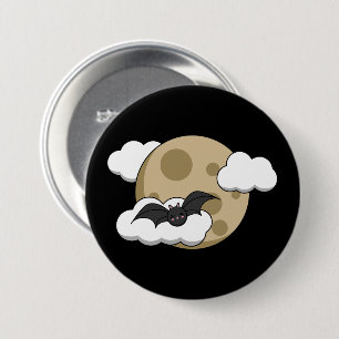 Kawaii Happy Bat Flying on Full Moon 7.5 Cm Round Badge