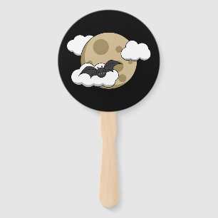 Kawaii Happy Bat Flying on Full Moon Hand Fan