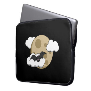 Kawaii Happy Bat Flying on Full Moon Laptop Sleeve