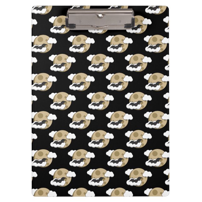 Kawaii Happy Bat Flying on Full Moon Pattern Clipboard (Front)