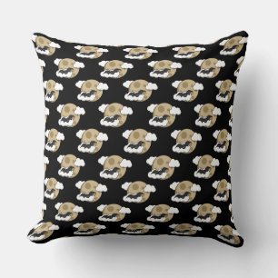 Kawaii Happy Bat Flying on Full Moon Pattern Cushion