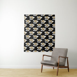 Kawaii Happy Bat Flying on Full Moon Pattern Tapestry