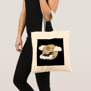 Kawaii Happy Bat Flying on Full Moon Tote Bag